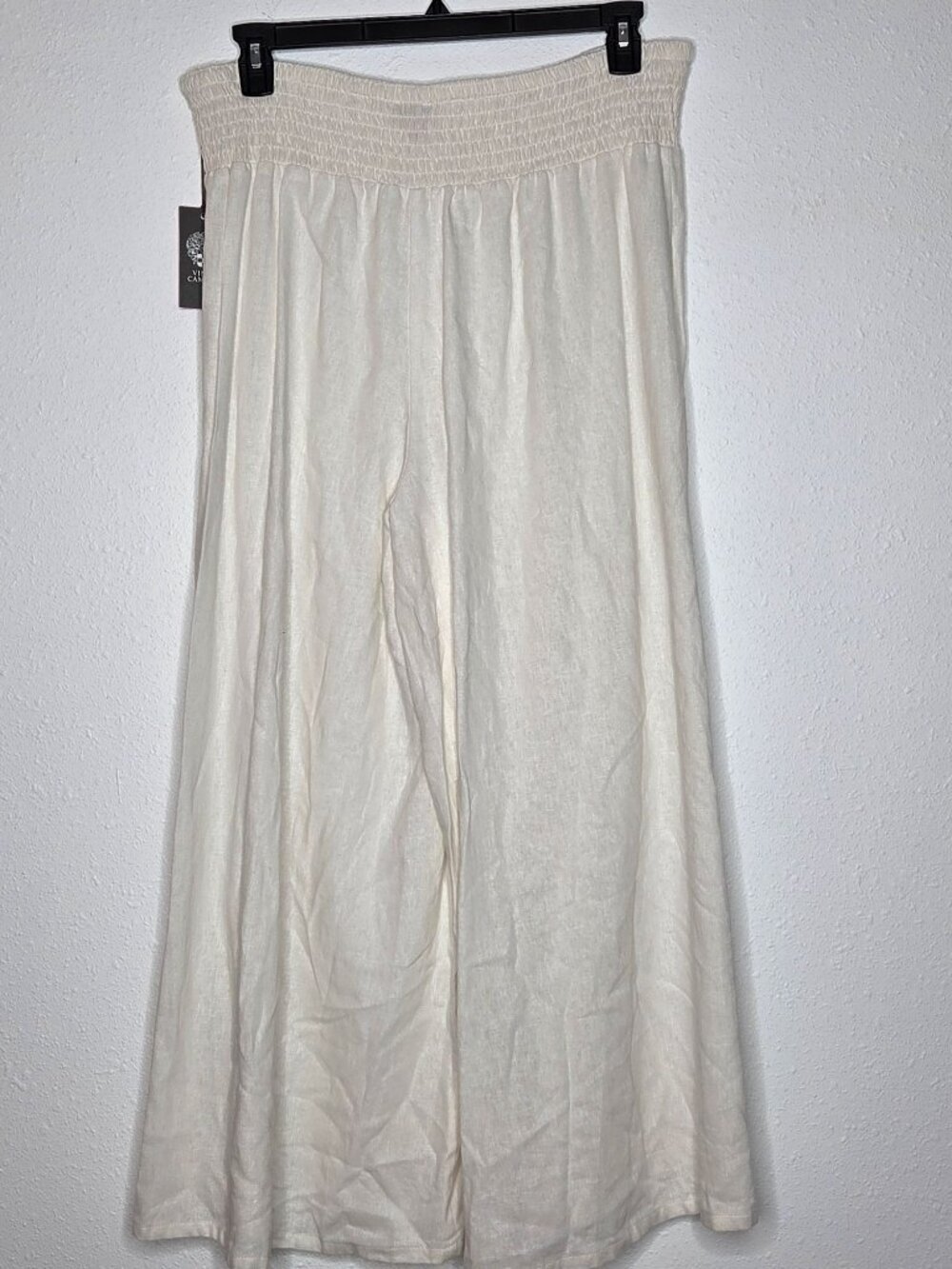 Vince Camuto Linen Blend Smocked Waist Cropped Wide Leg Pants - Ultra White - Picture 3 of 8